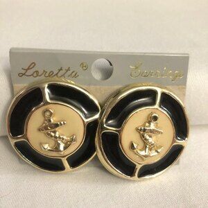 Loretta Large Round Anchor Nautical Clip On Earrings NOC